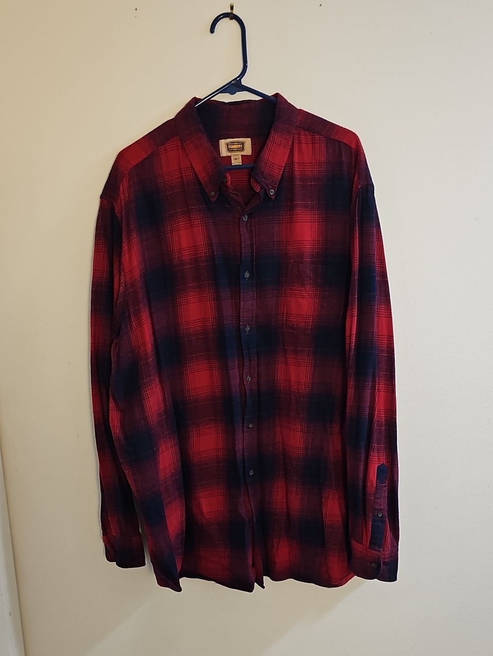 The Foundry Supply Co. Men's Red and Black Plaid Button-Down Shirt